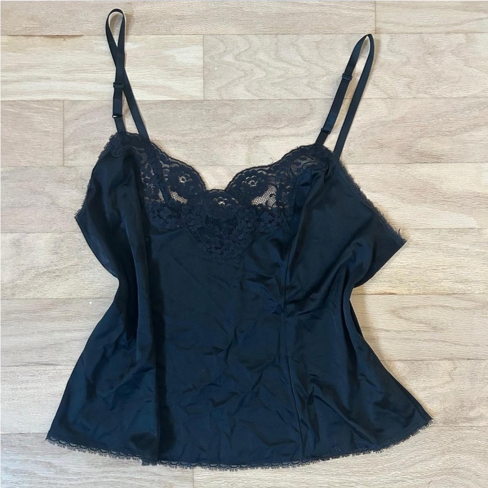 Black Lace Trim Camisole Vintage Cami Tank Top